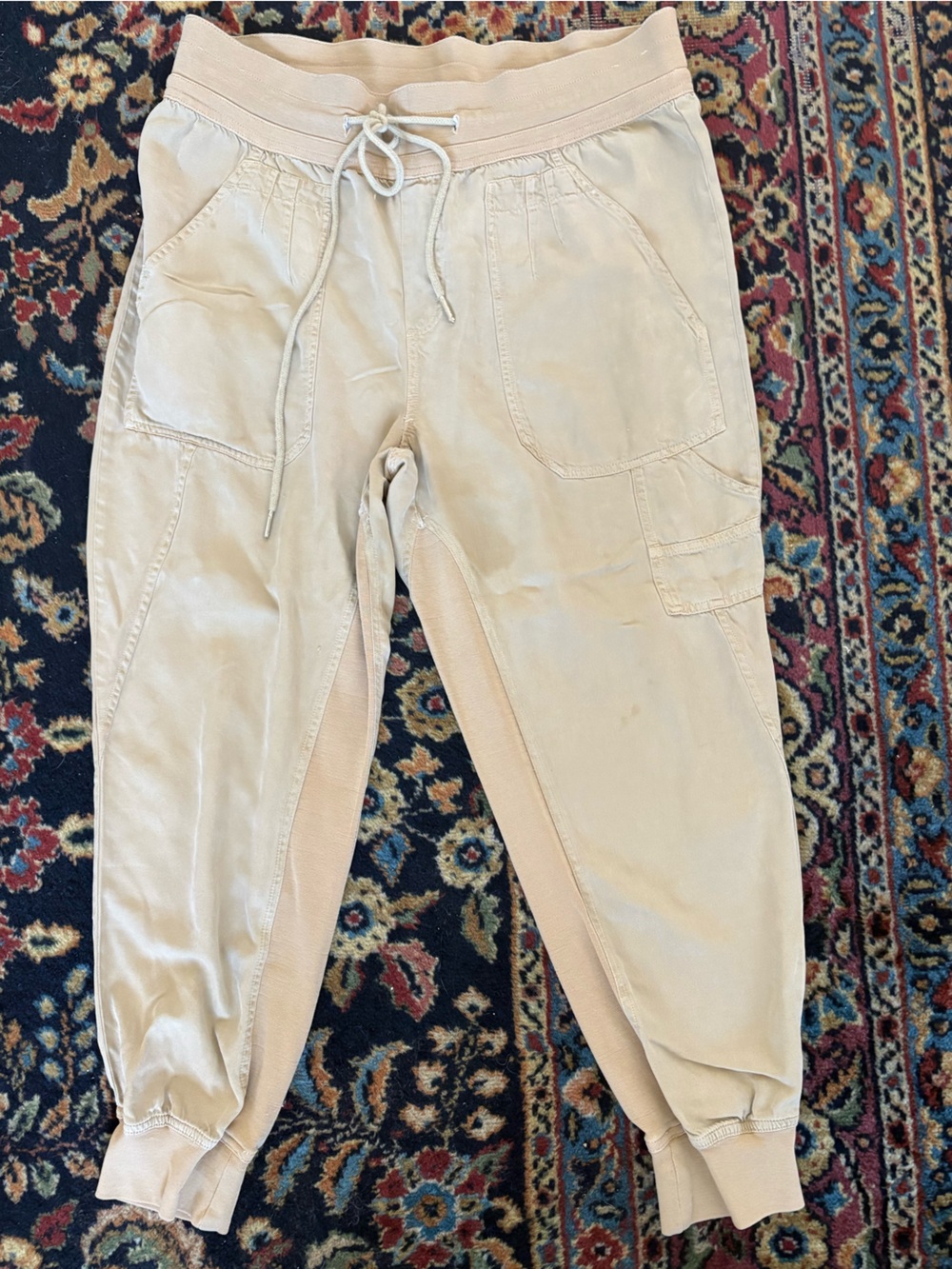 Quince Light Beige Drawstring Cargo Jogger Pants